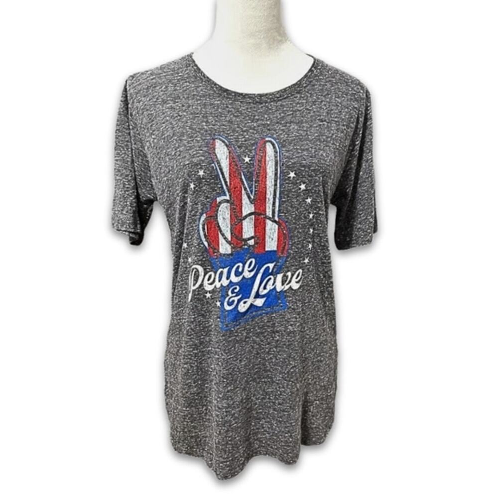 Royce Brand T-Shirt Patriotic Peace & Love Graphic Short Sleeves Gray Women's M